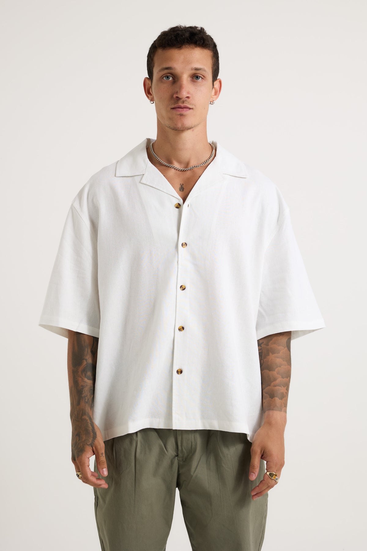 Raf Cropped Shirt Linen White