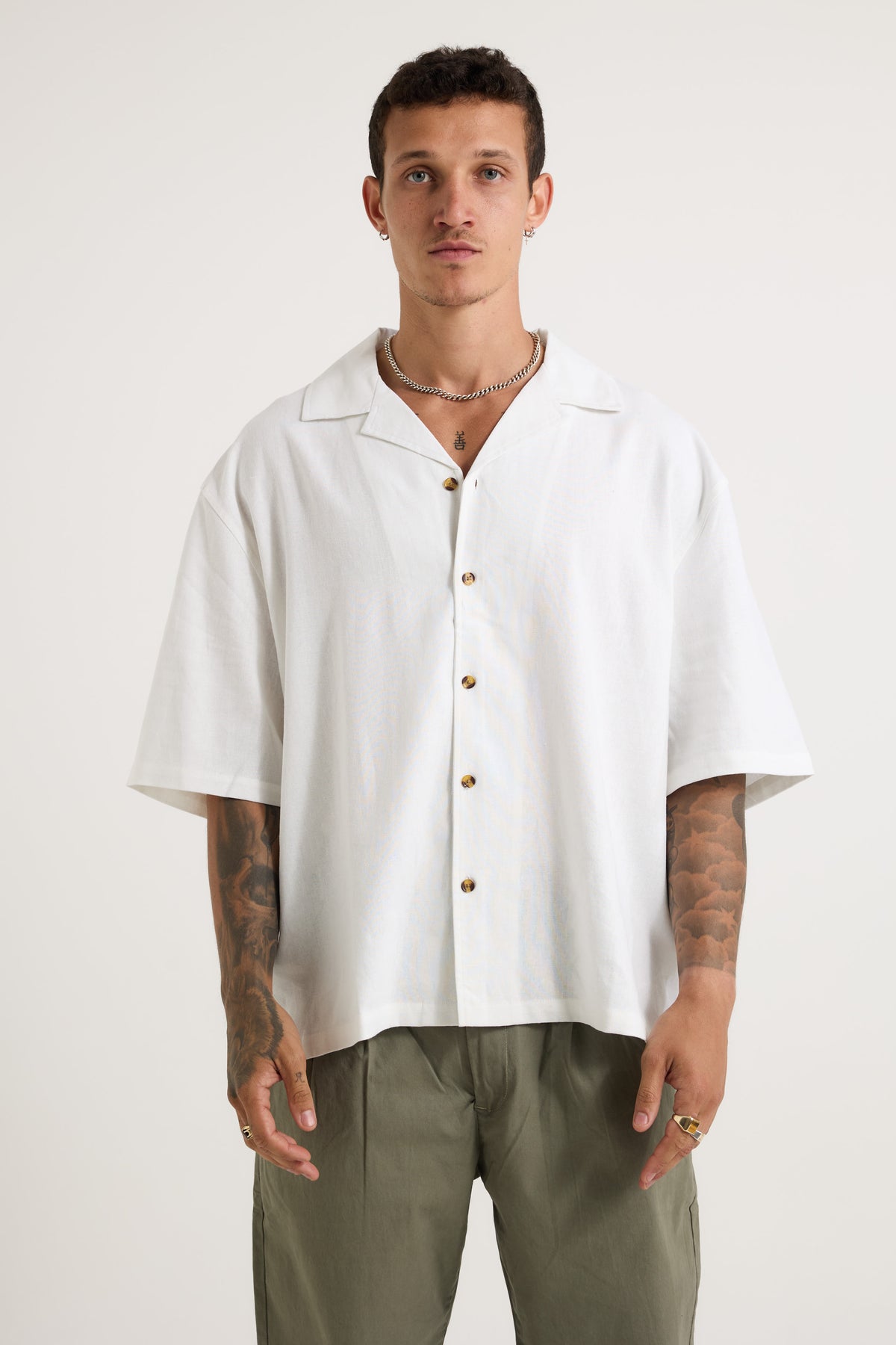 Raf Cropped Shirt Linen White