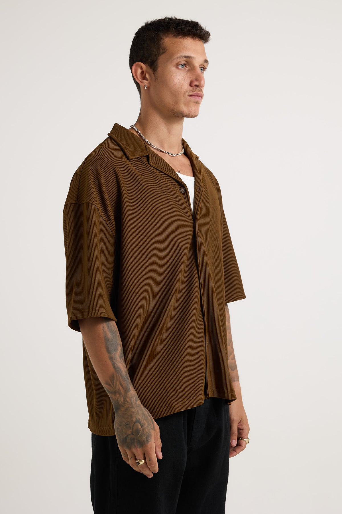 Raf Cropped Shirt Ribbed Choc