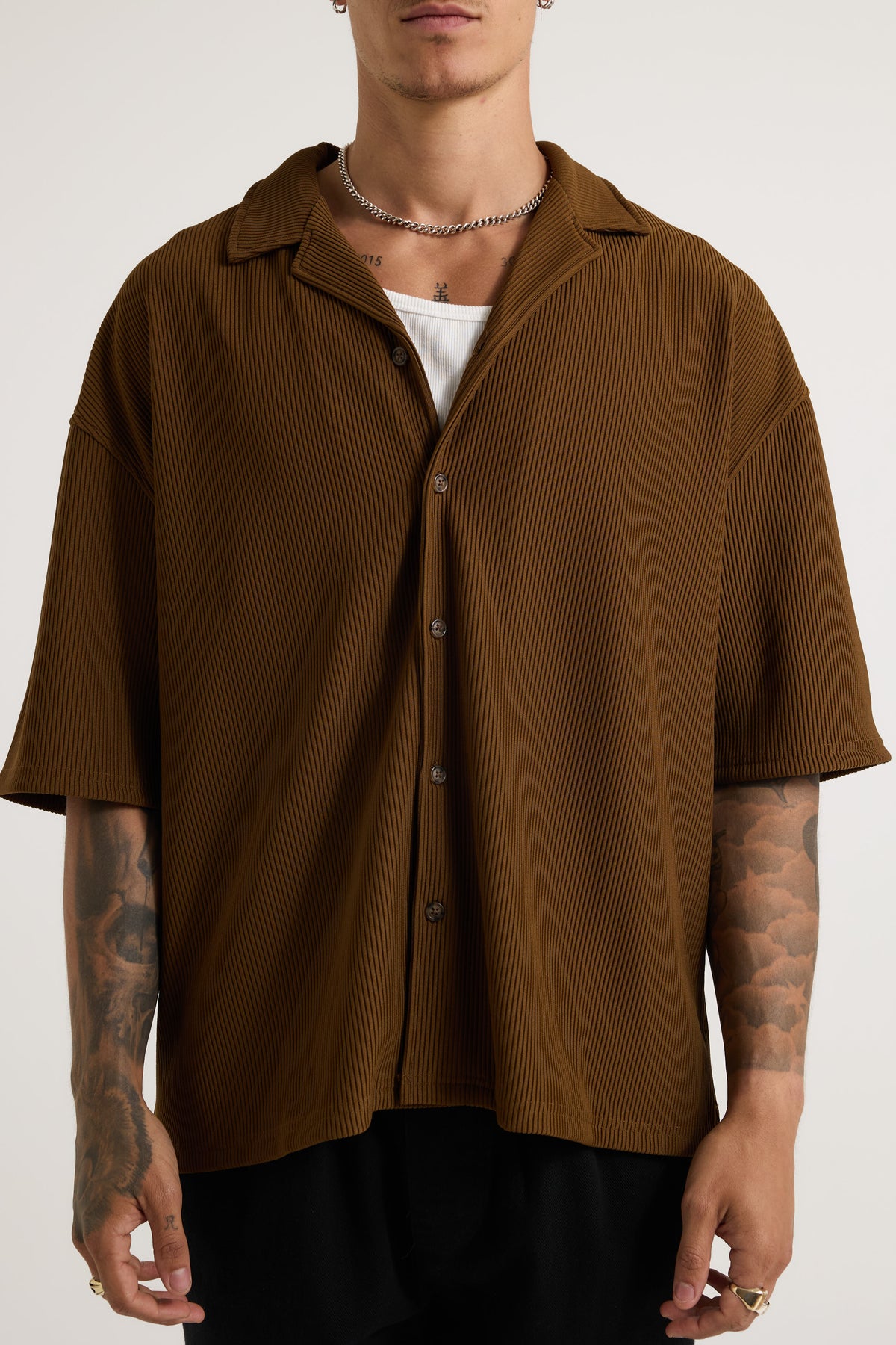 Raf Cropped Shirt Ribbed Choc