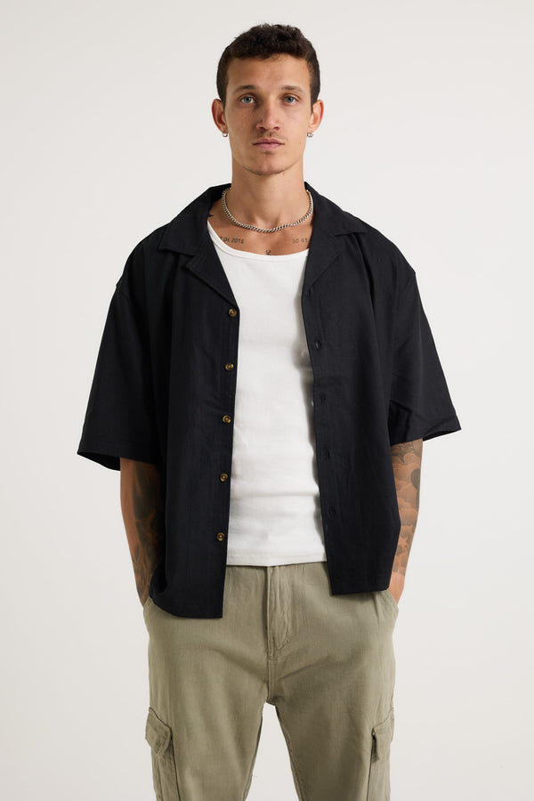 Raf Cropped Shirt Linen Black