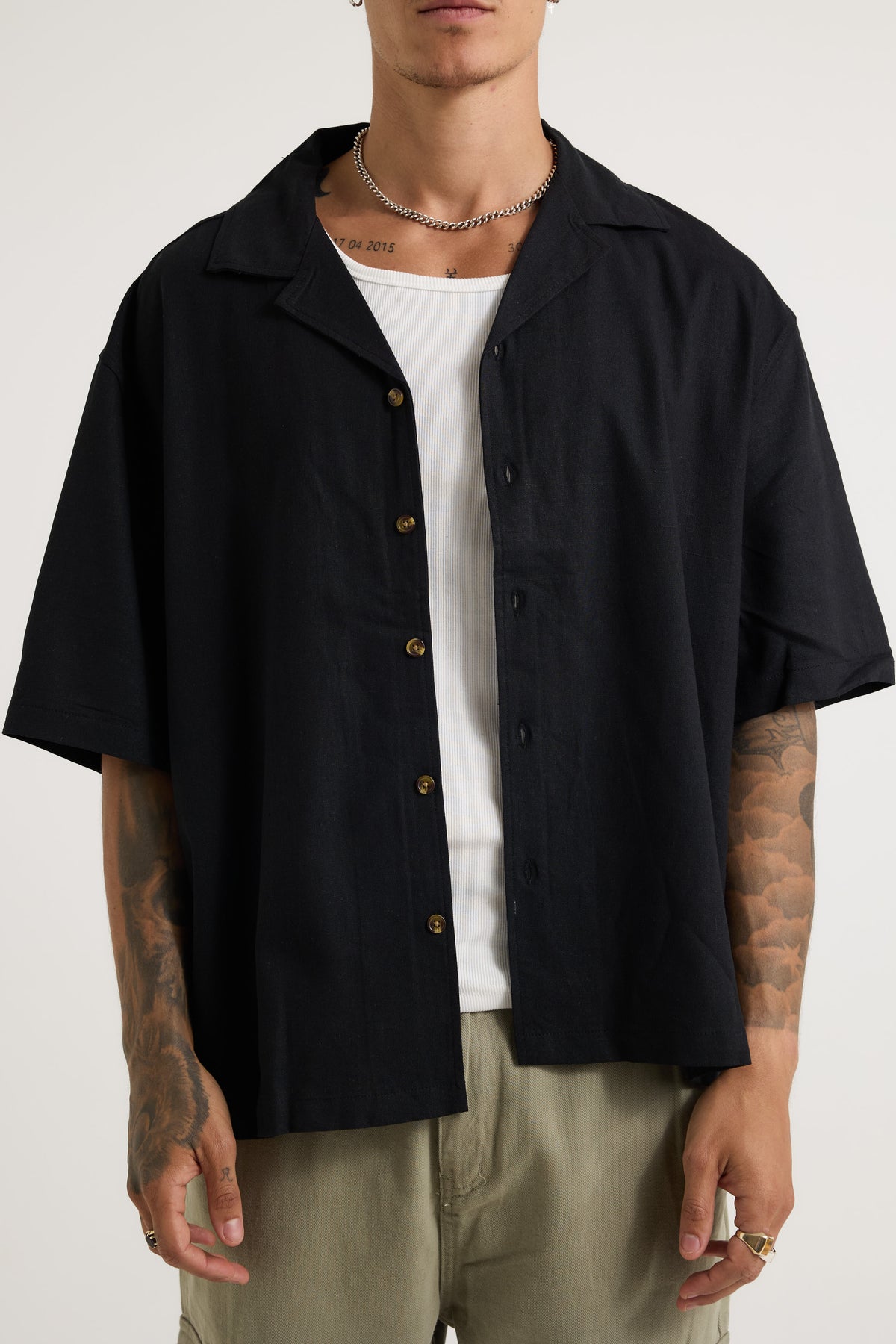 Raf Cropped Shirt Linen Black