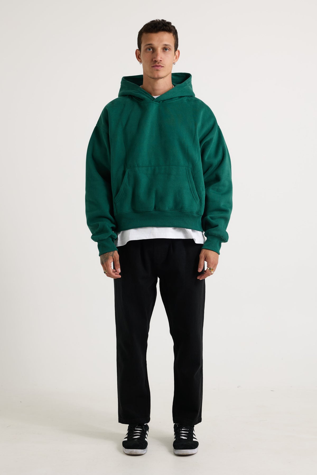 Roman Cropped Drop Hoodie Emerald