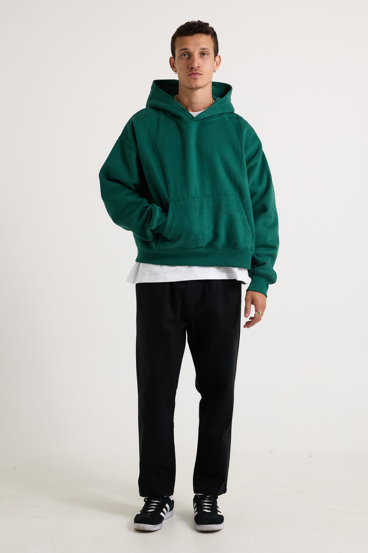 Roman Cropped Drop Hoodie Emerald