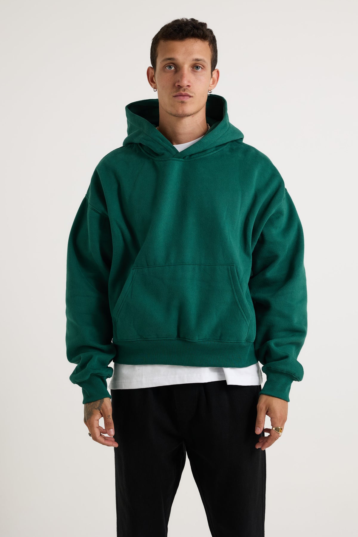 Roman Cropped Drop Hoodie Emerald