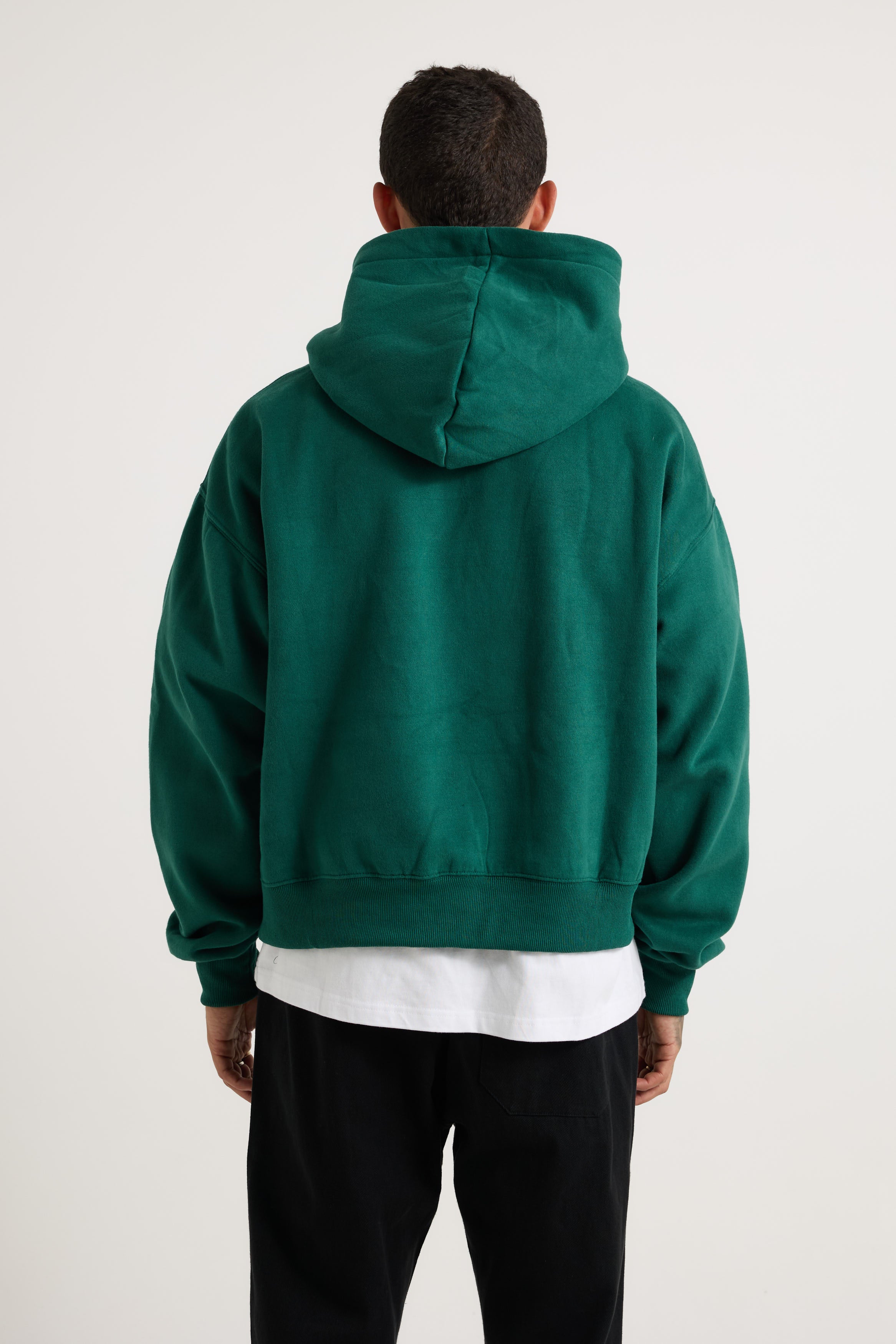 Roman Cropped Drop Hoodie Emerald