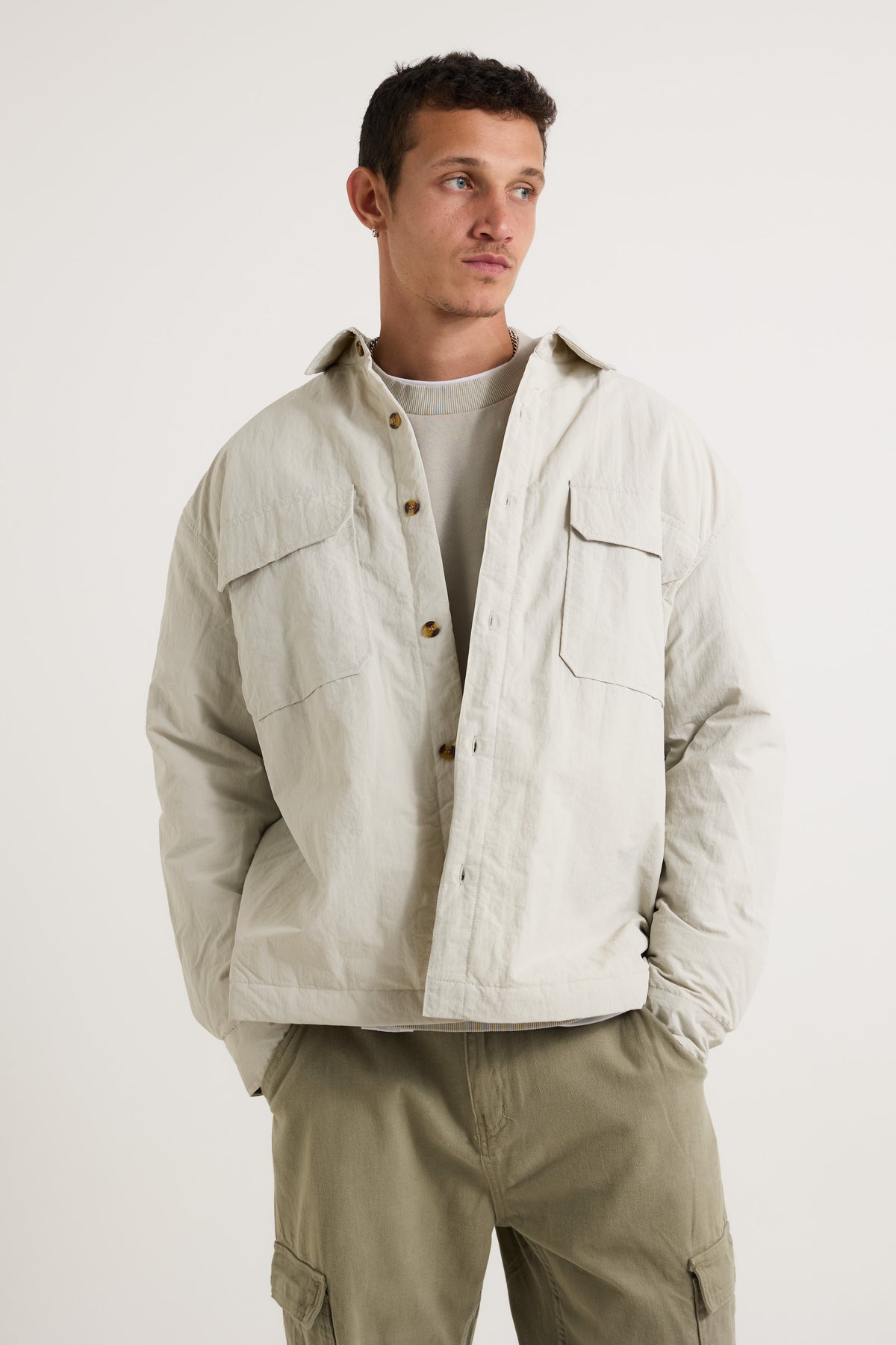 Nylon Overshirt Jacket Light Grey