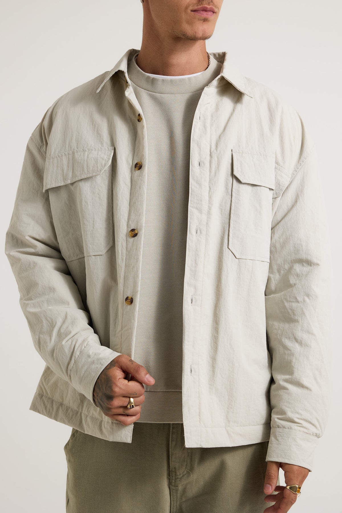 Nylon Overshirt Jacket Light Grey