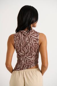 Presley Top Brown Print