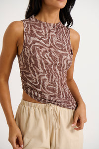 Presley Top Brown Print