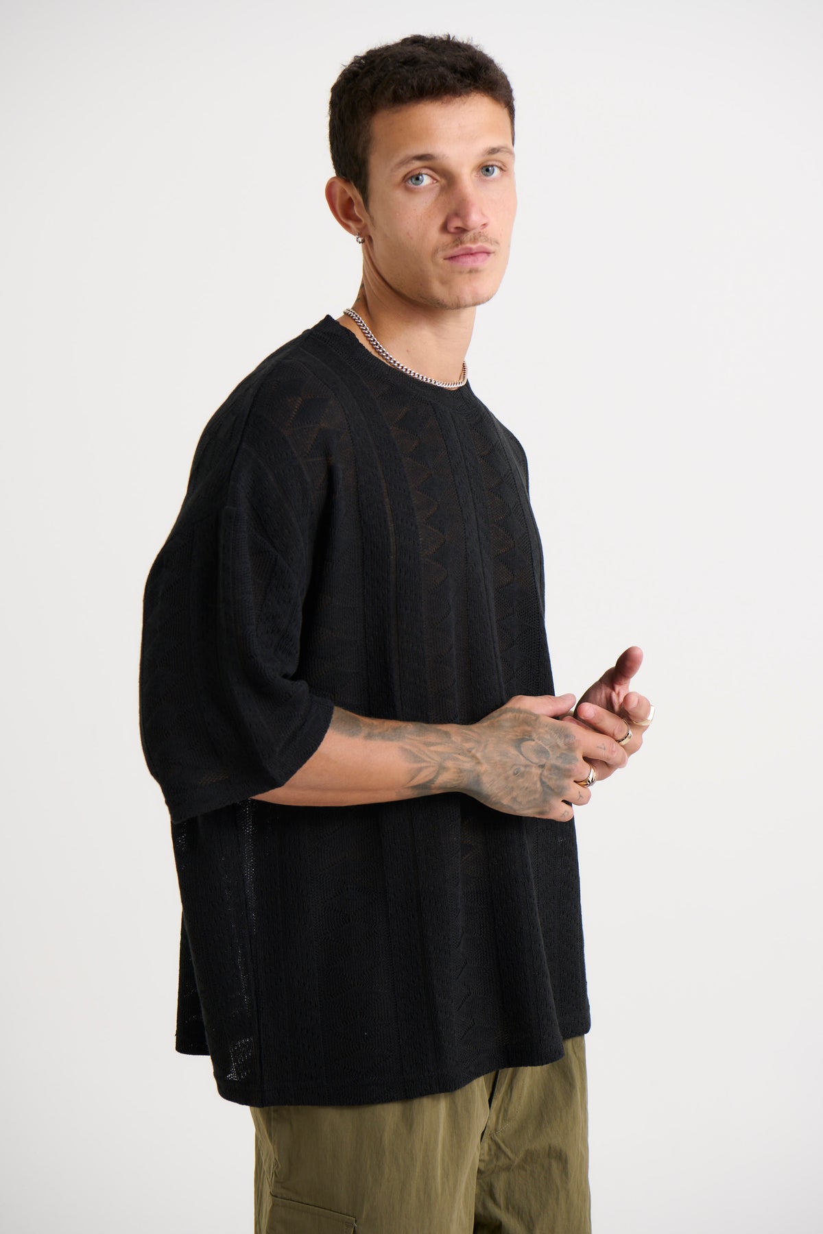 Ottis Knitted Crew Neck Tee Black