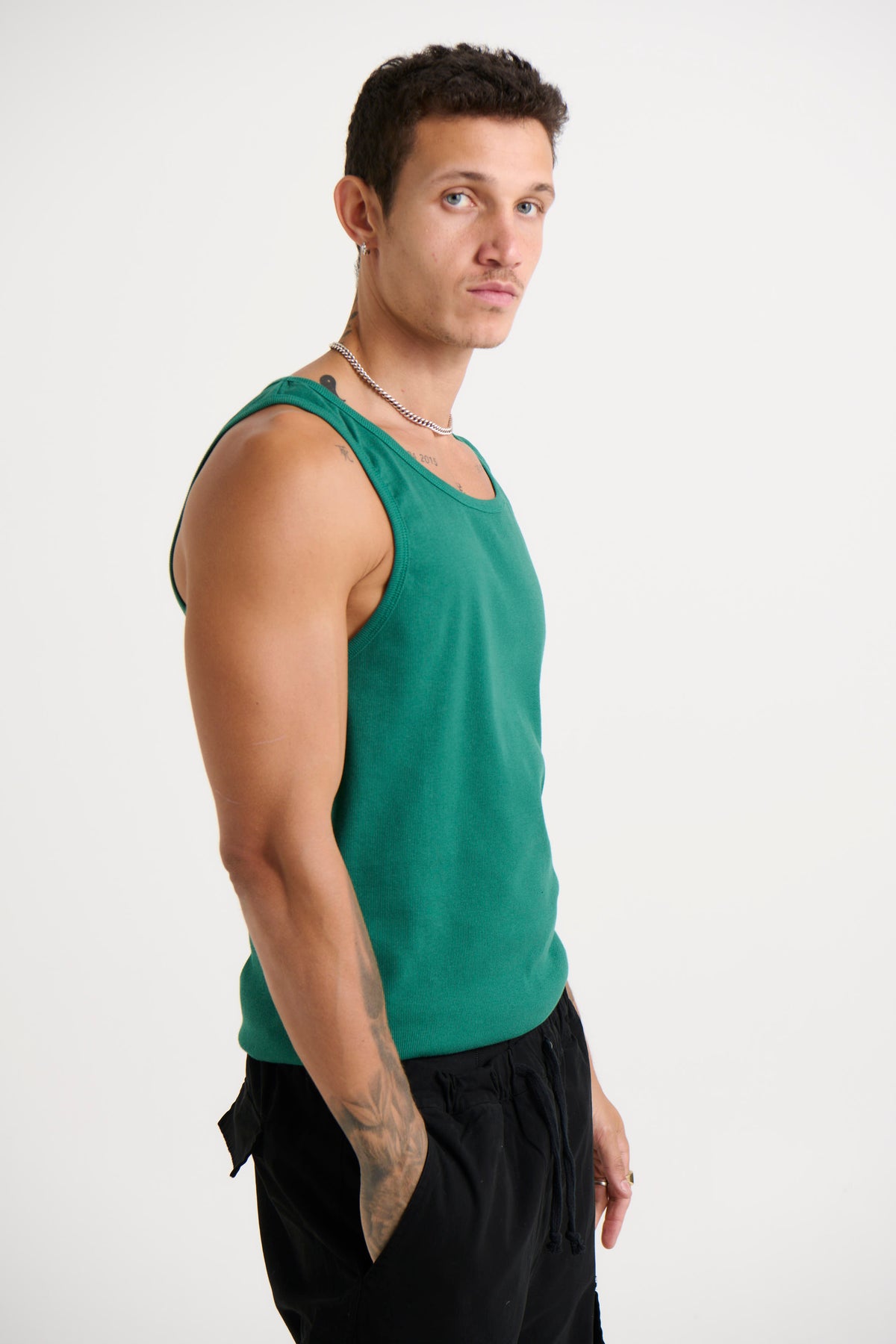 NTH Fitted Ribbed Tank Emerald