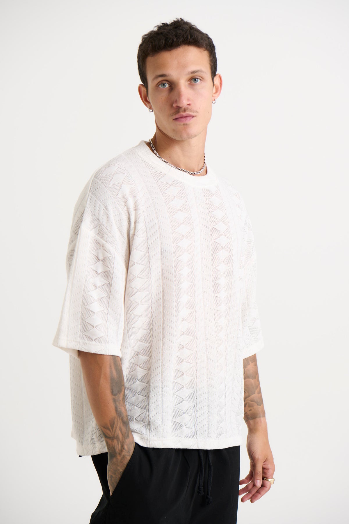 Ottis Knitted Crew Neck Tee White