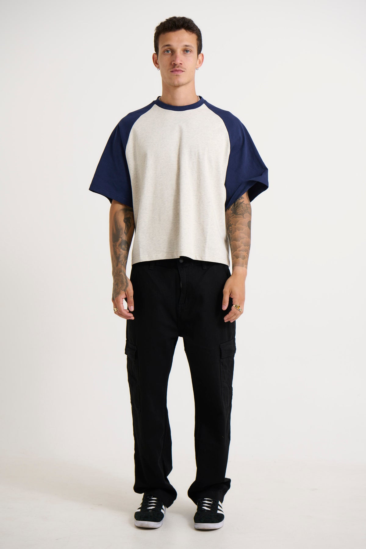 Crop Box Tee Raglan Navy