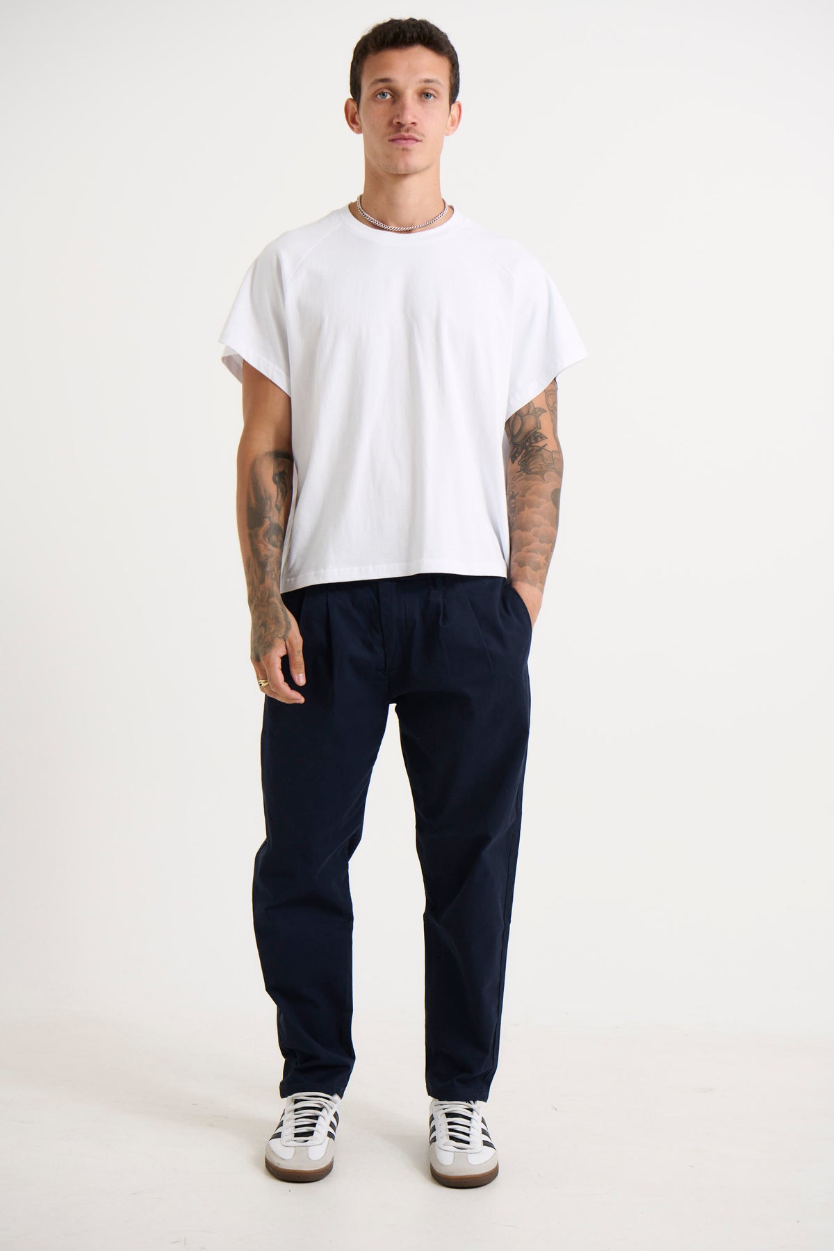 NTH Cropped Pleat Pant Navy