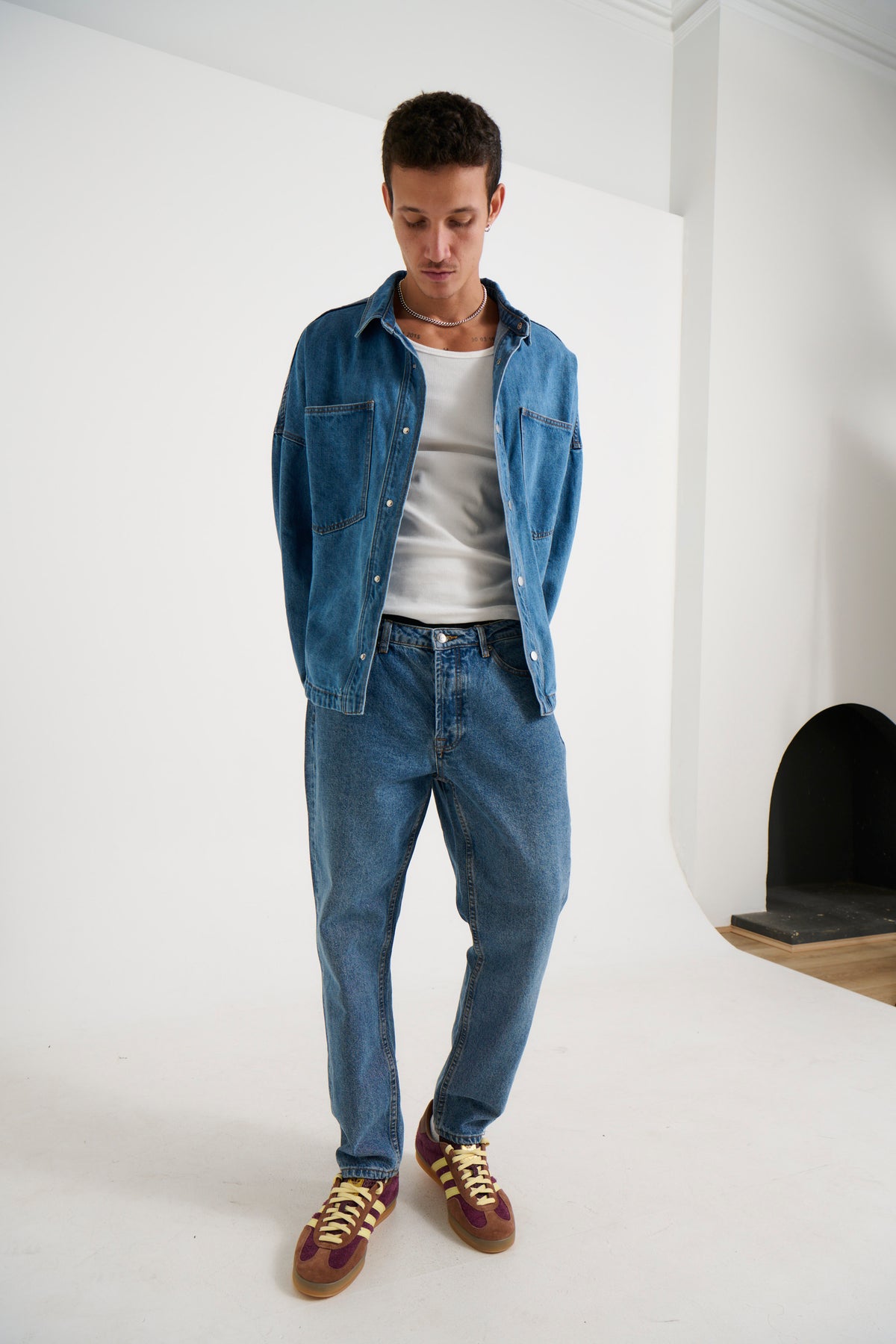 Drop Denim Shoulder Shirt Ocean