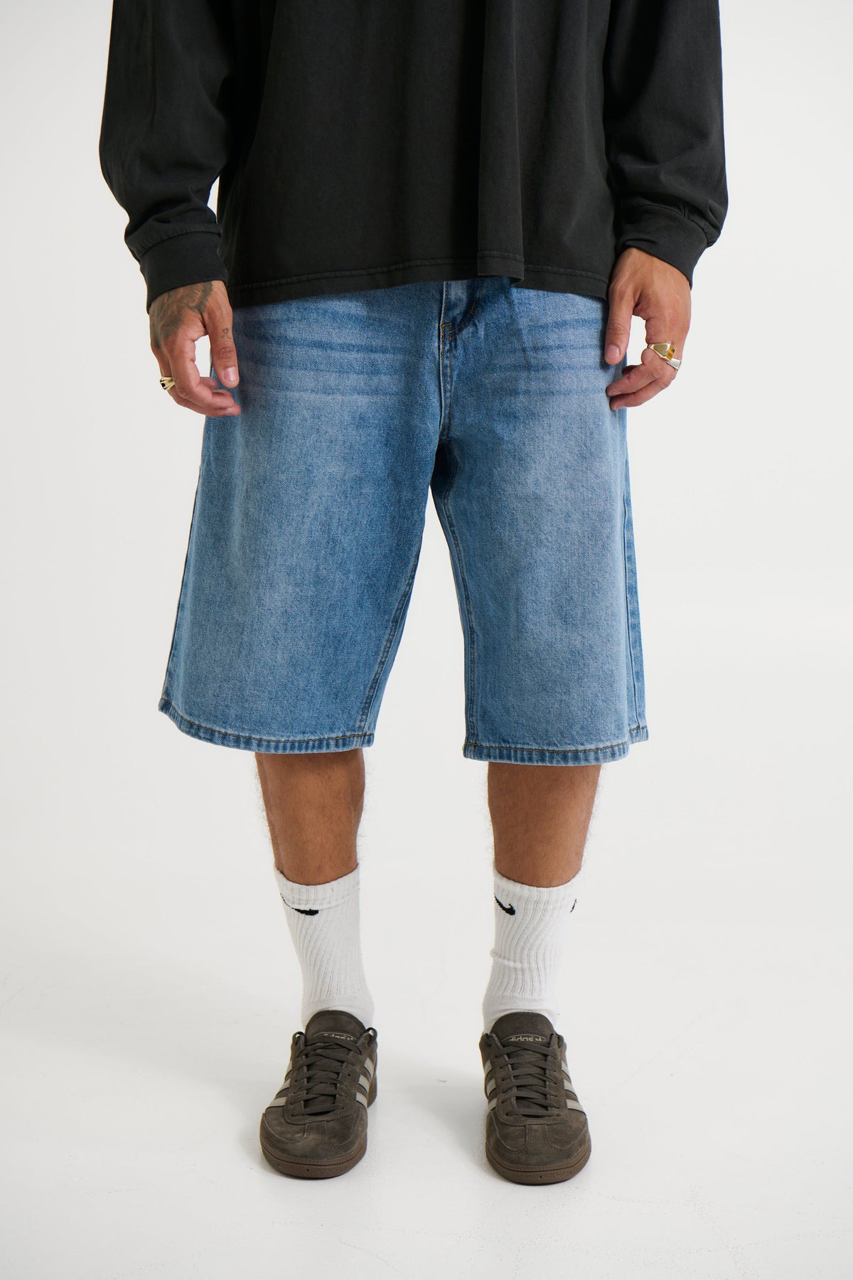 Flint Baggy Denim Jort Mid Blue