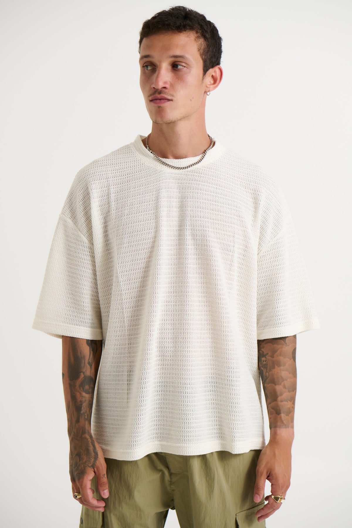 Vinnie Chevron Stitch Tee White