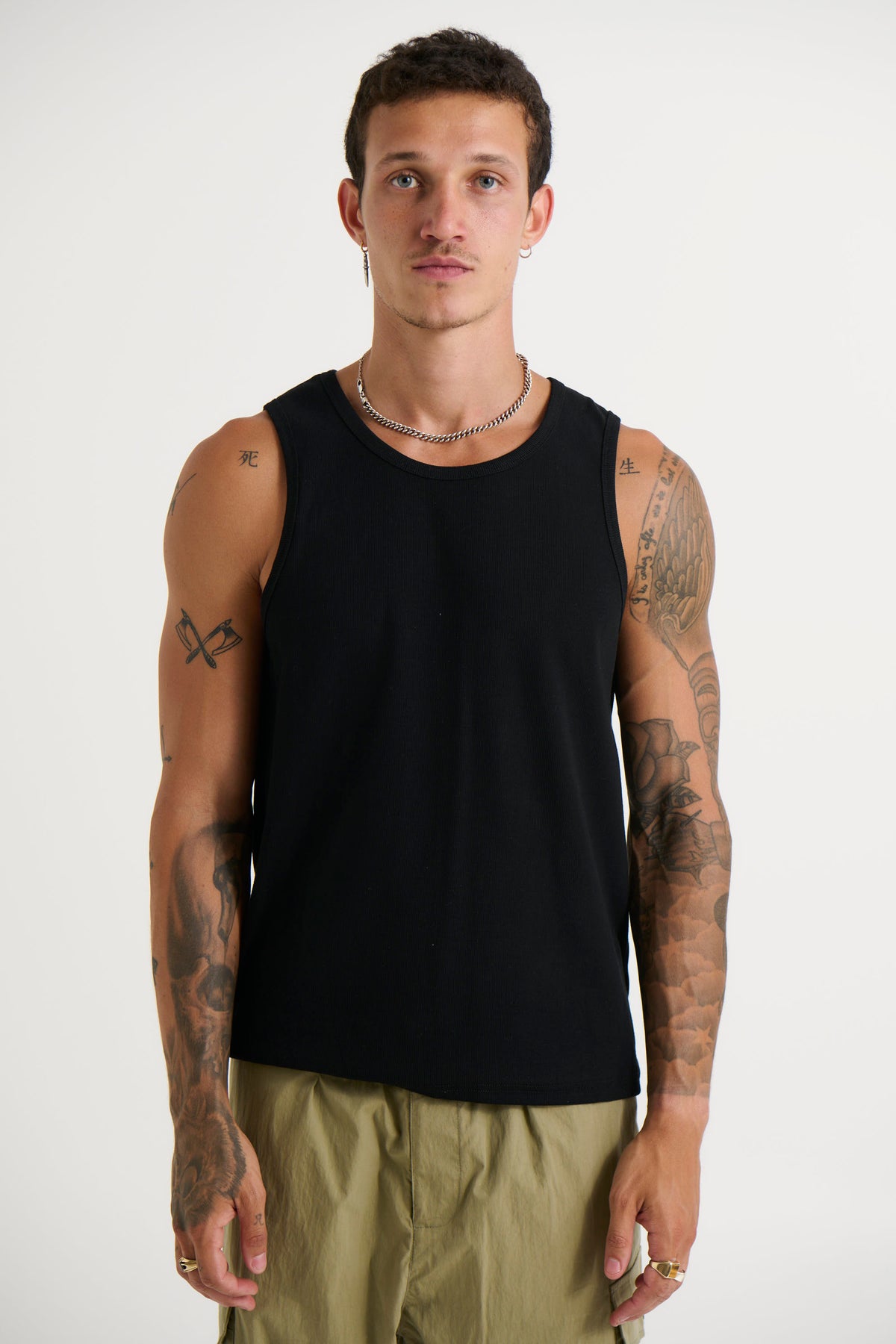 Declan Fitted Ribbed Tank Black