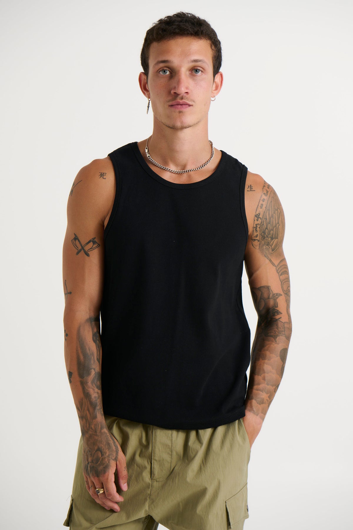 Declan Fitted Ribbed Tank Black