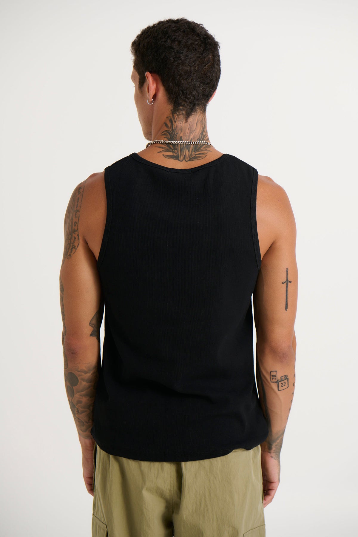 Declan Fitted Ribbed Tank Black