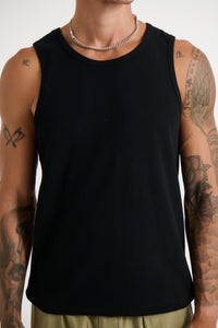 Declan Fitted Ribbed Tank Black