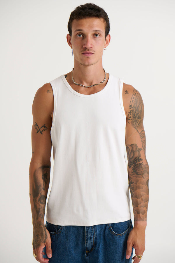 Declan Fitted Ribbed Tank White