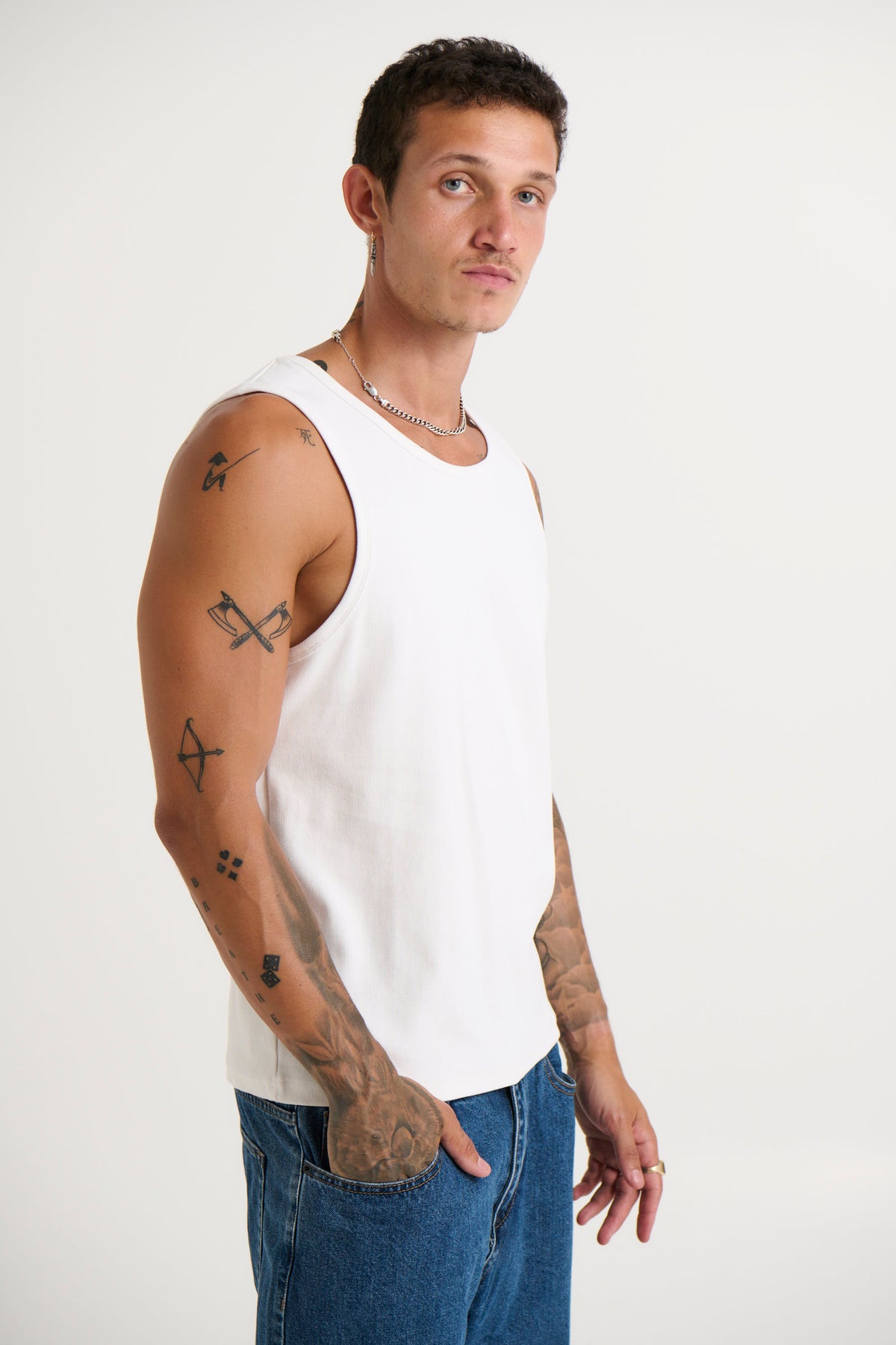 Declan Fitted Ribbed Tank White