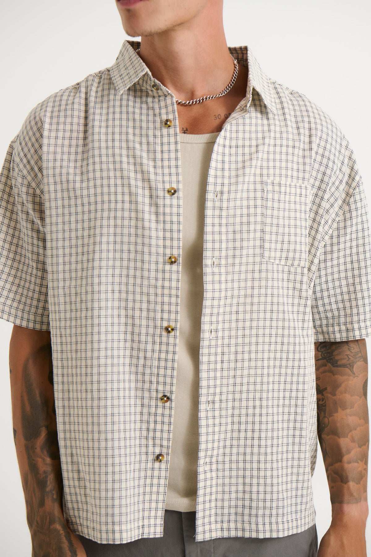 Nathaniel Drop Shirt Check Ivory