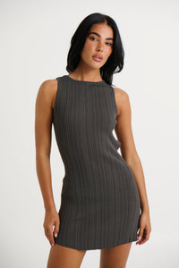 Peyton Ribbed Mini Dress Charcoal