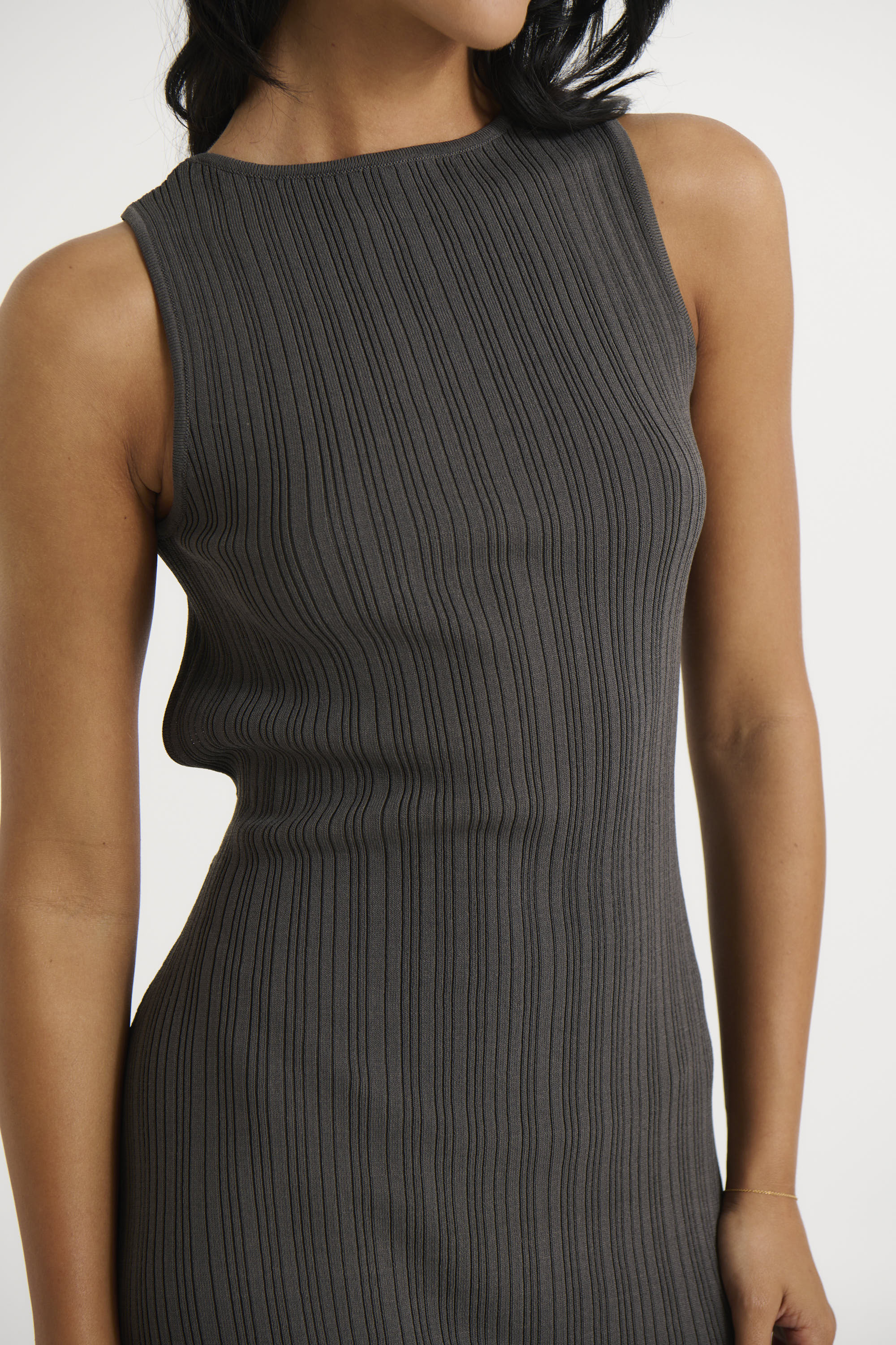 Peyton Ribbed Mini Dress Charcoal