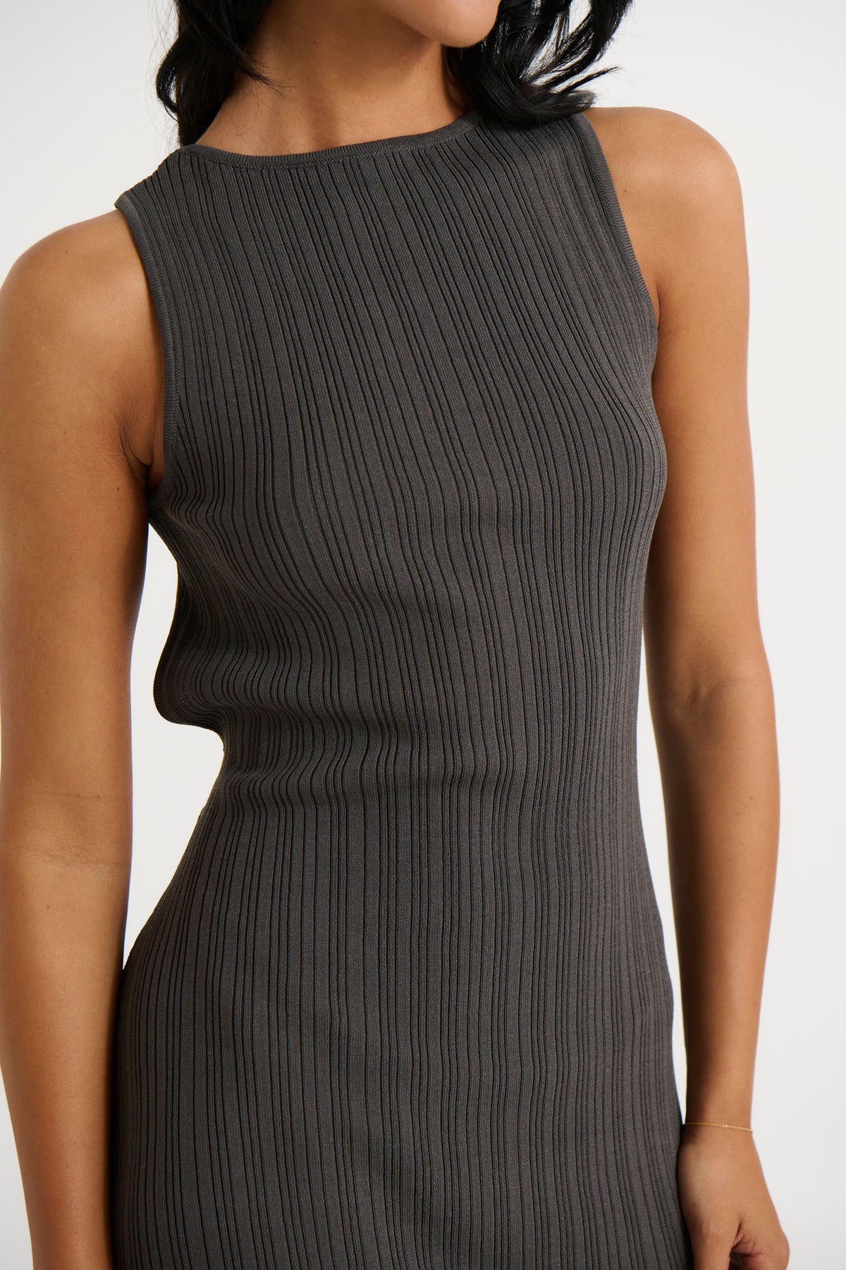 Peyton Ribbed Mini Dress Charcoal