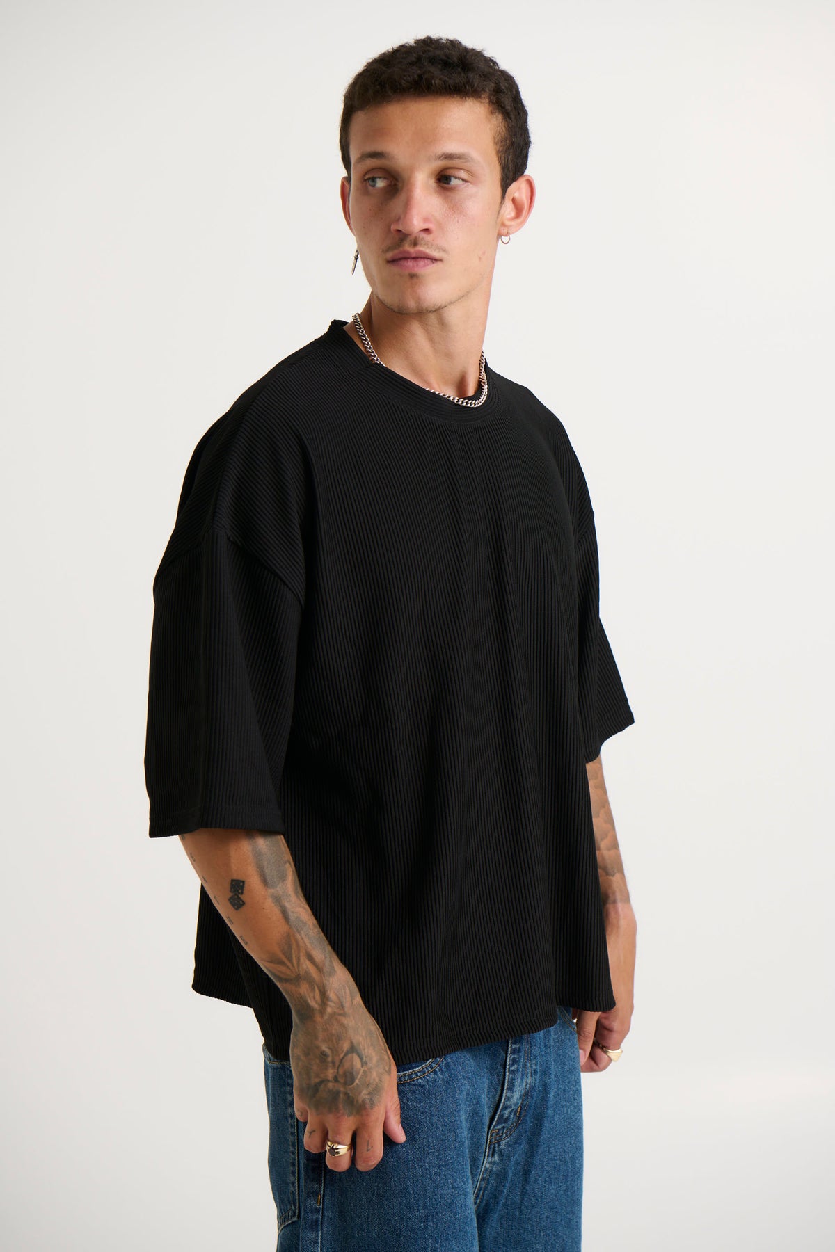 Crop Box Tee Ribbed Black