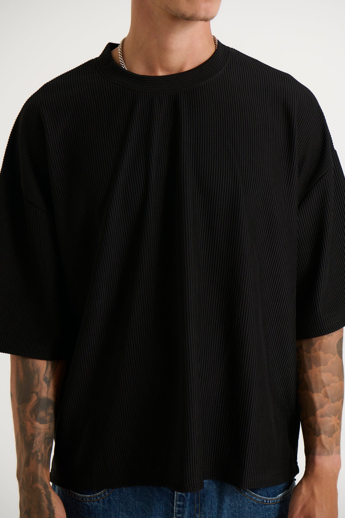 Crop Box Tee Ribbed Black