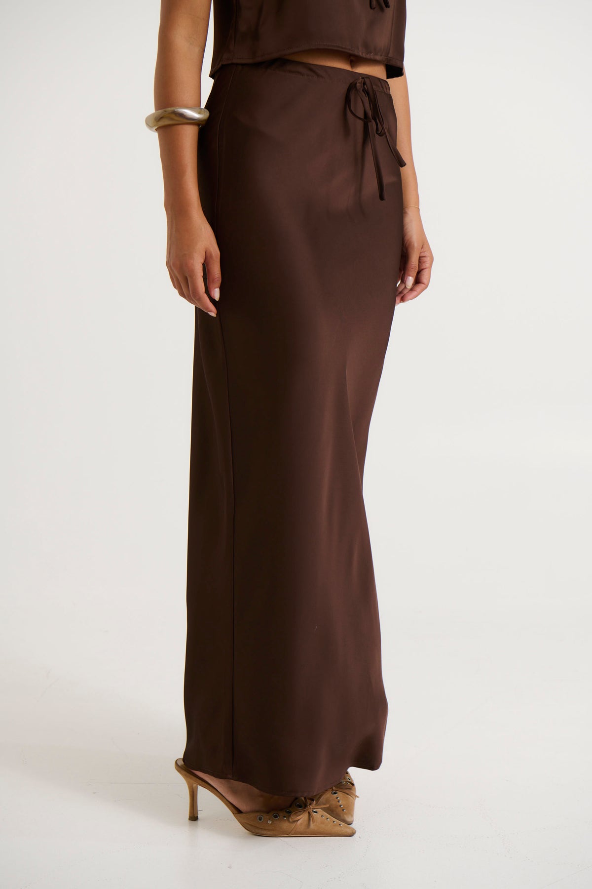 Morgan Satin Skirt Choc