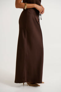 Morgan Satin Skirt Choc