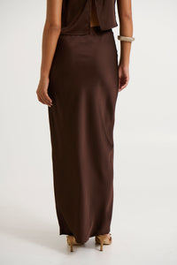 Morgan Satin Skirt Choc