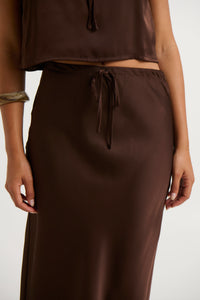 Morgan Satin Skirt Choc