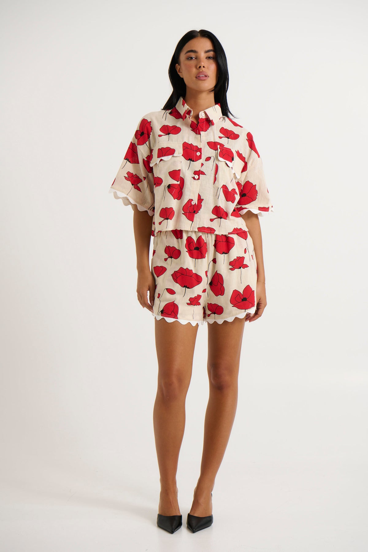 Poppy Short Set Red/Beige