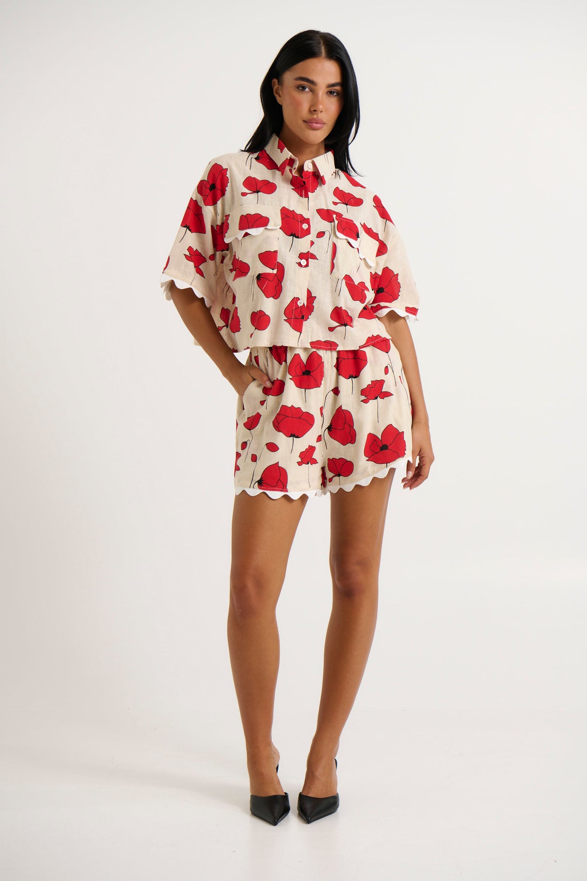 Poppy Short Set Red/Beige