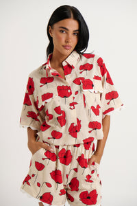 Poppy Short Set Red/Beige