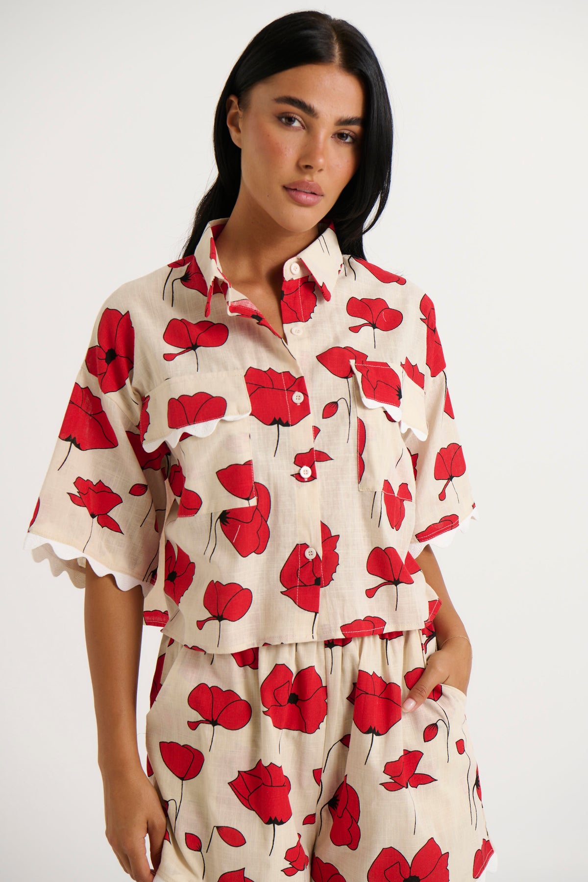 Poppy Short Set Red/Beige