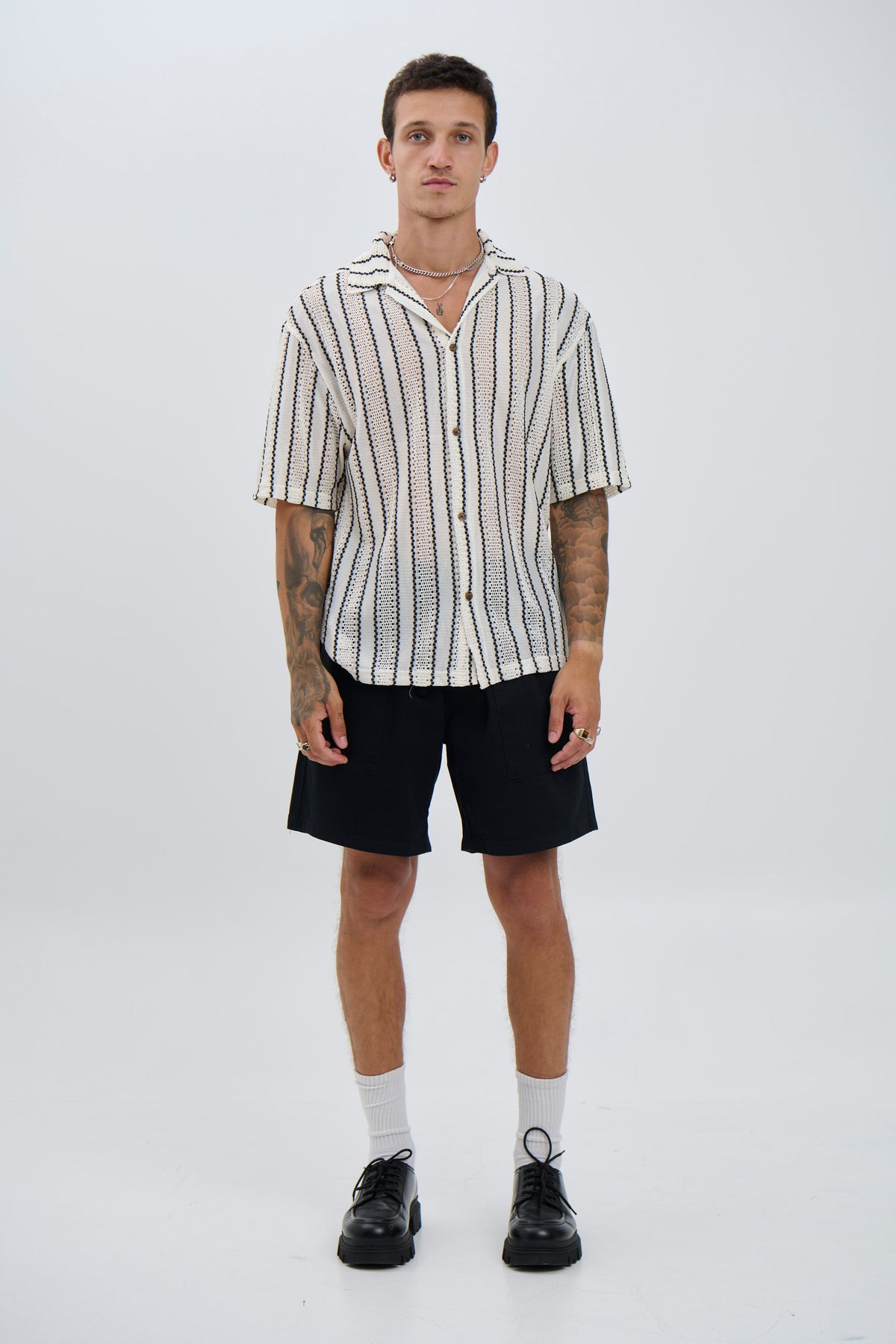 Lucas Drop Shirt Thin Black Stripe