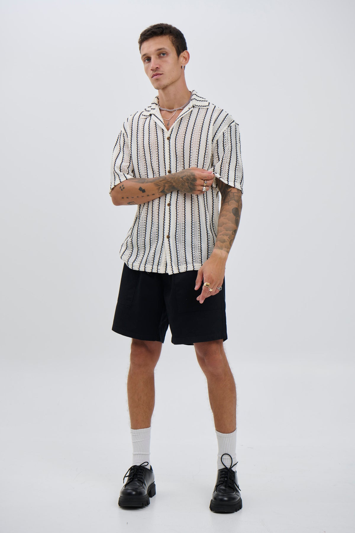 Lucas Drop Shirt Thin Black Stripe