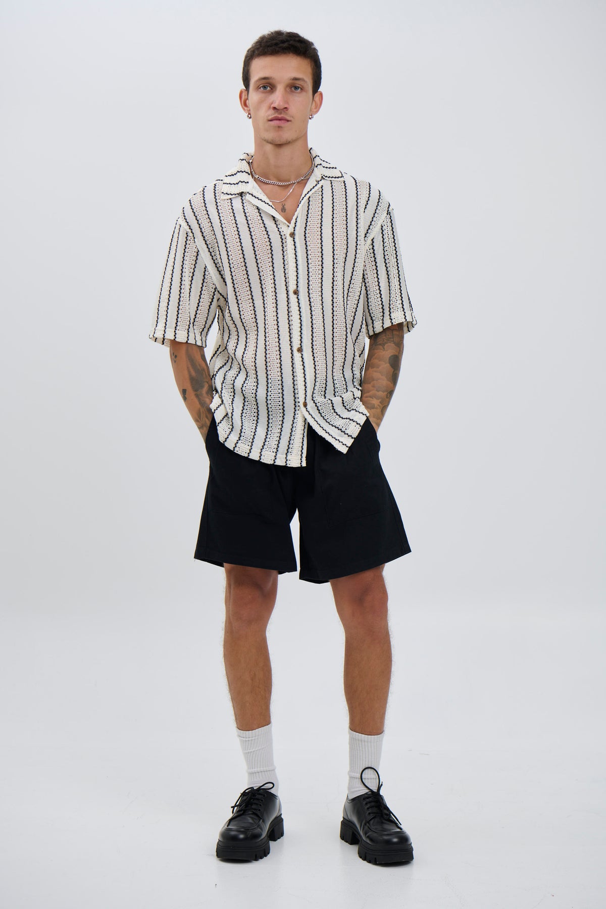 Lucas Drop Shirt Thin Black Stripe