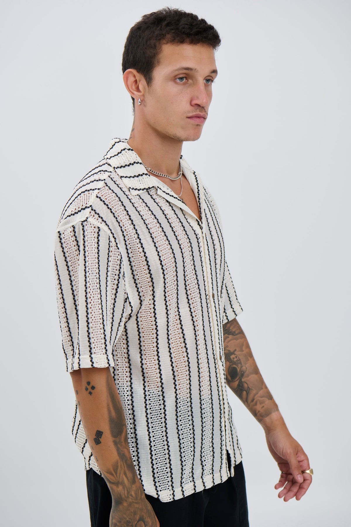 Lucas Drop Shirt Thin Black Stripe