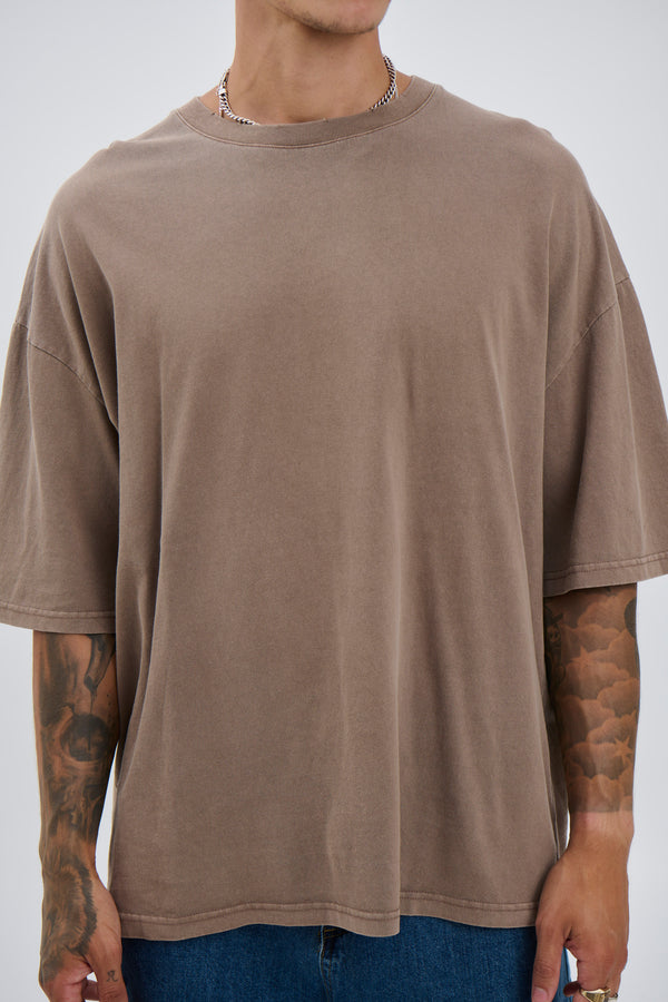 Salv Washed Crew Neck Tee Choc