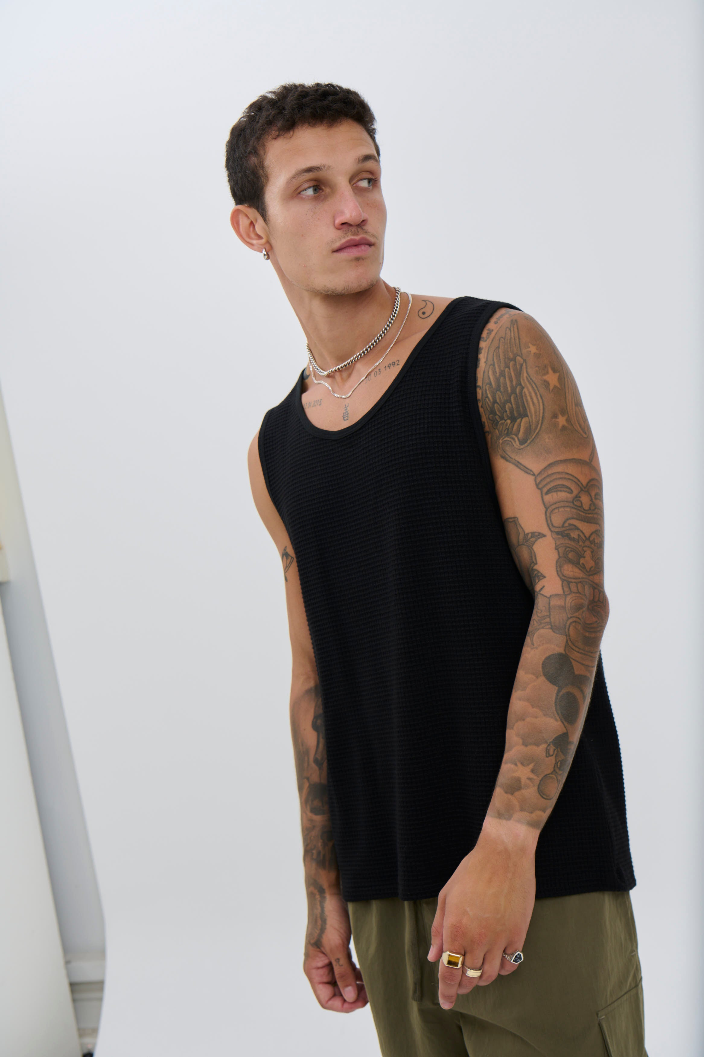 Joe Waffle Tank Black