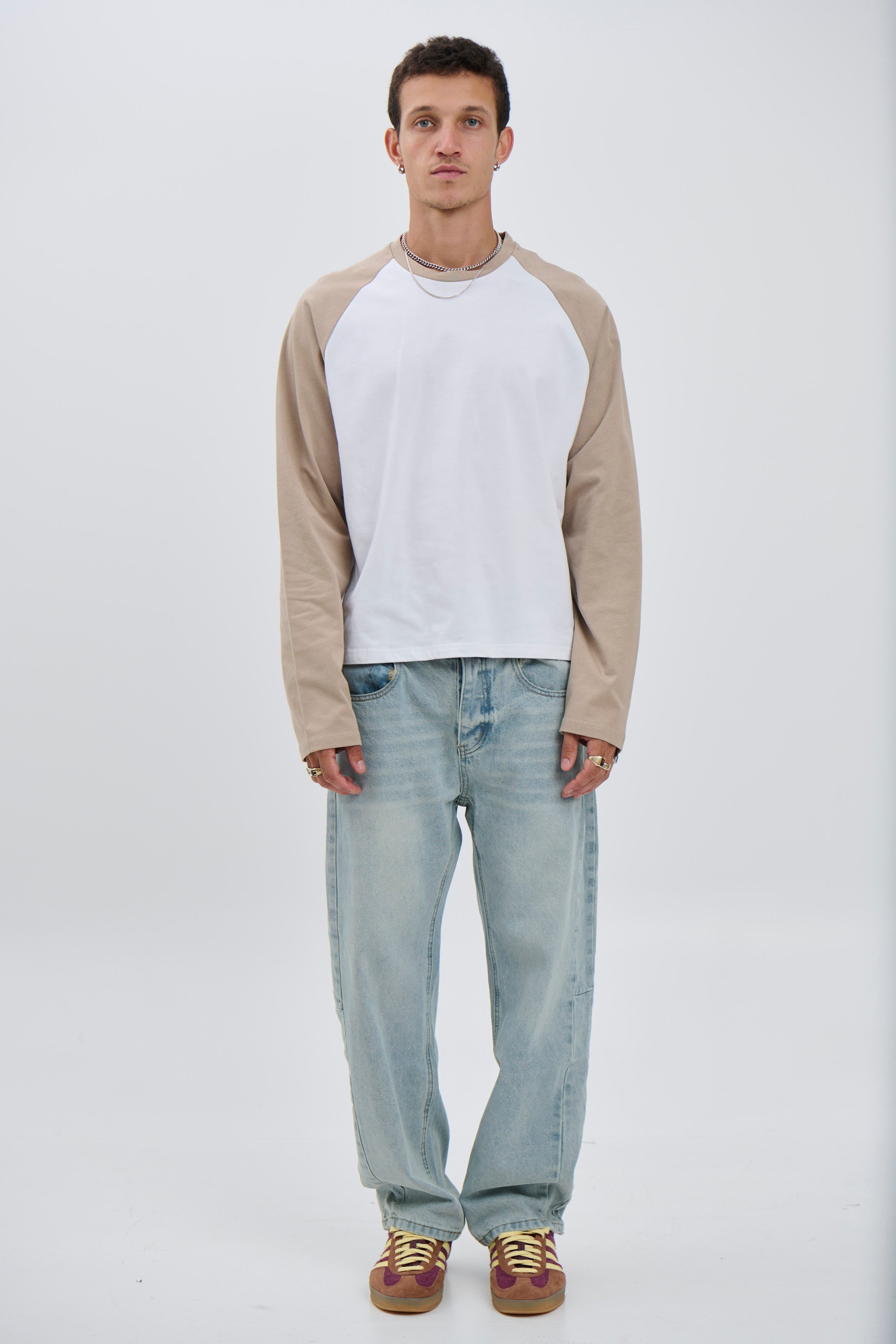 Crop Box Raglan Long Sleeve Light Khaki