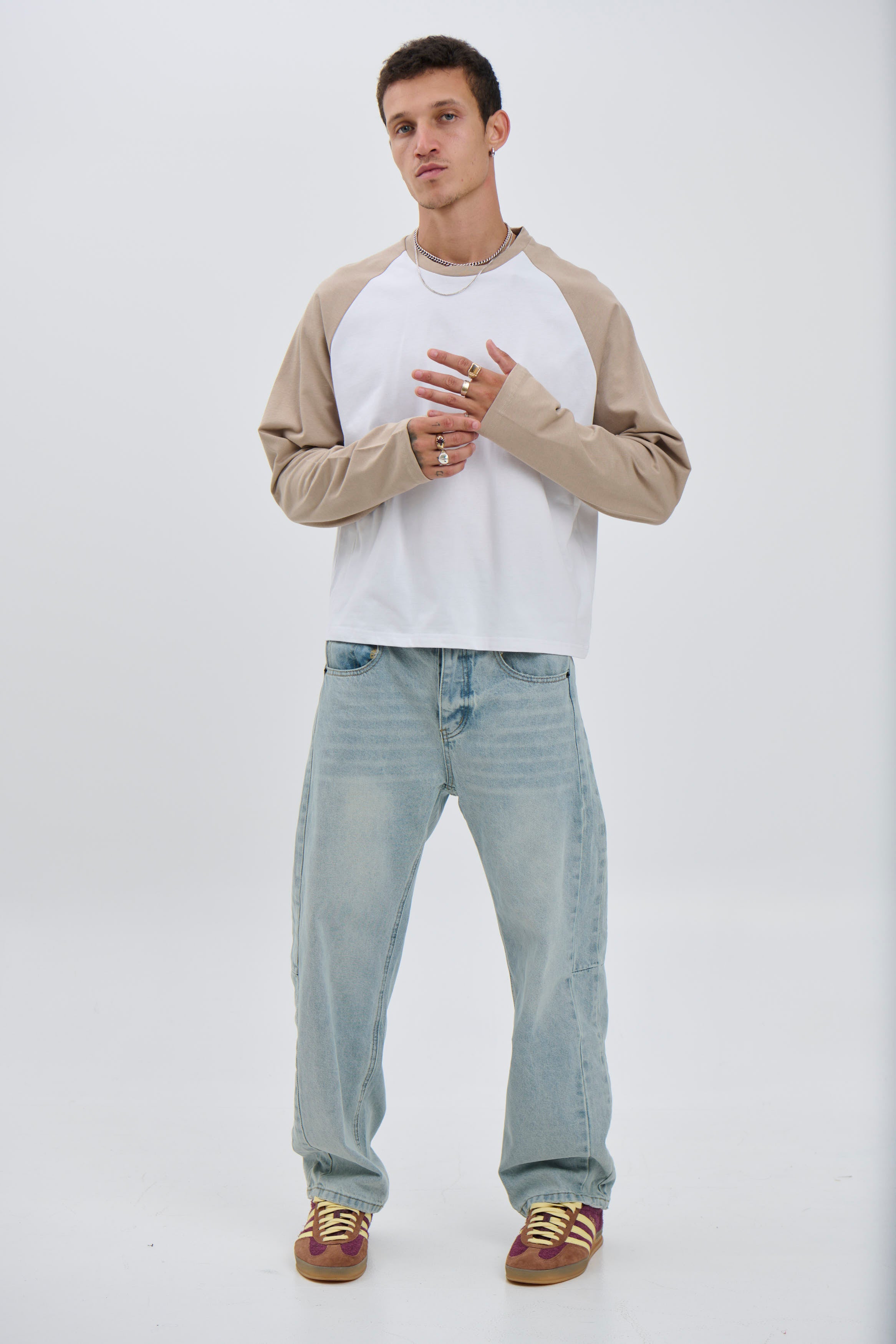Crop Box Raglan Long Sleeve Light Khaki